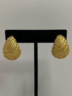 Vintage Napier Dome Pierced Earrings Textured Ribbed Gold Tone